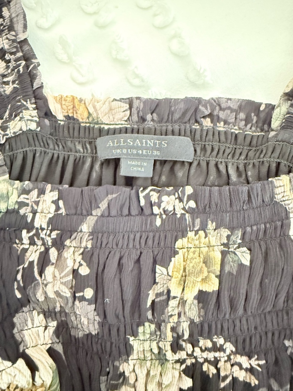 All Saints -  Mali Amare Black Smocked Midi Dress - Picture 6 of 6